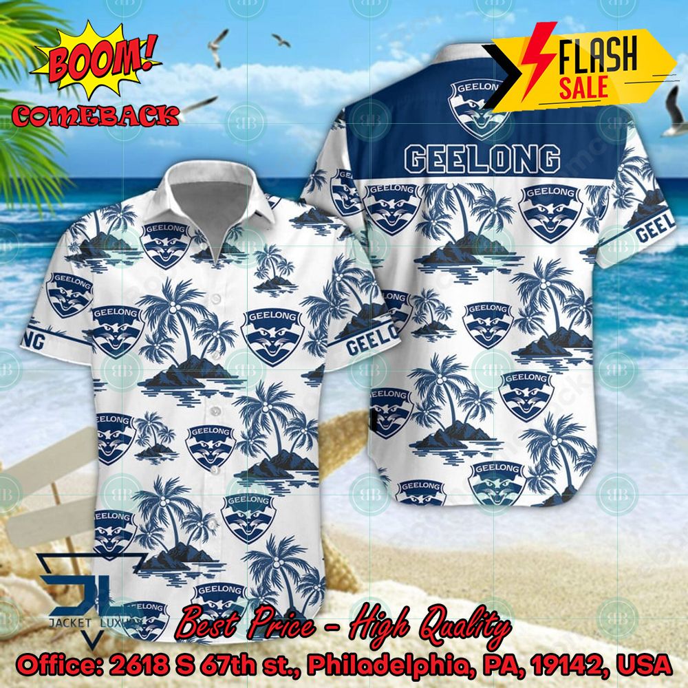 AFL Geelong Football Club Coconut Tree Island Hawaiian Shirt