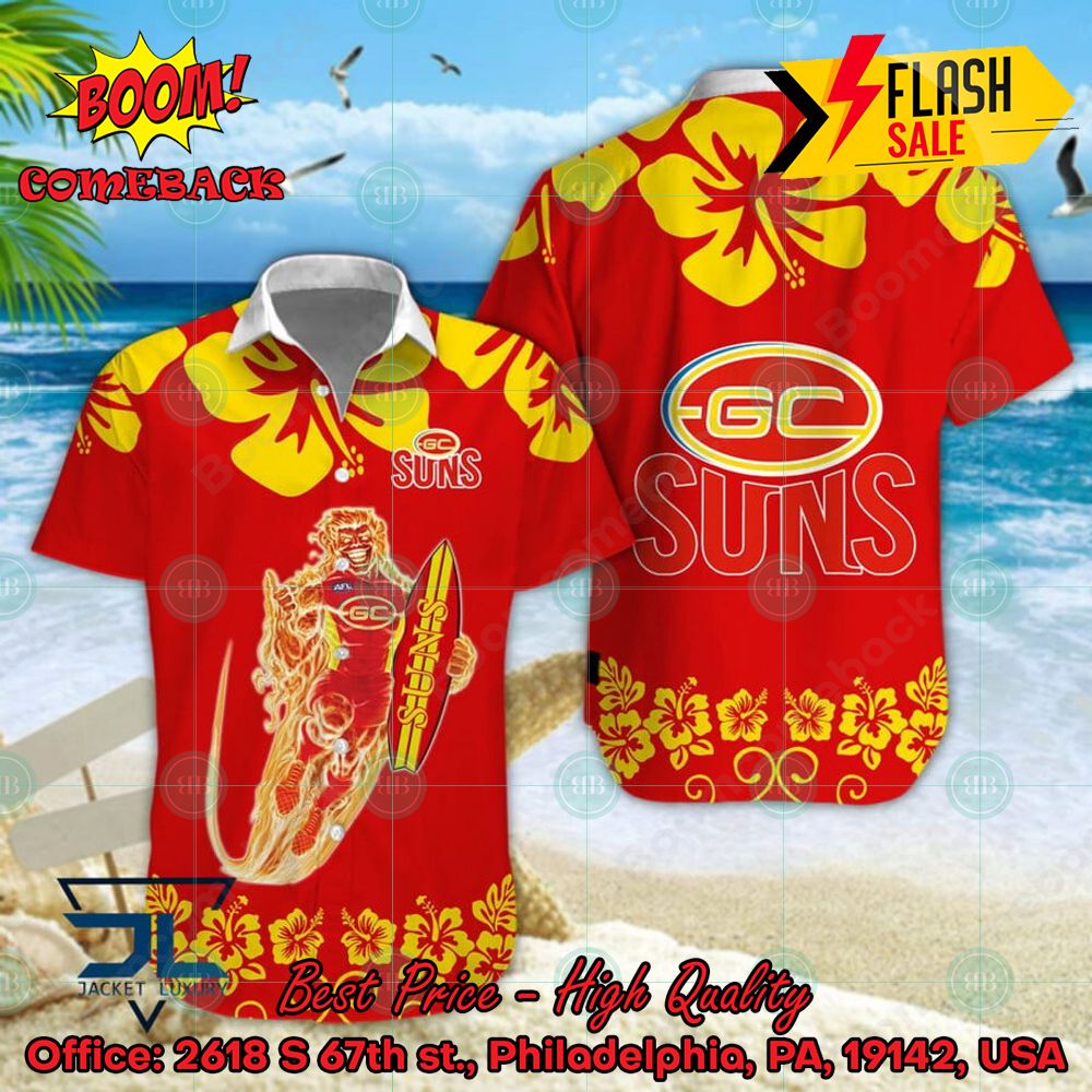 AFL Gold Coast Suns Mascot Surfboard Hawaiian Shirt