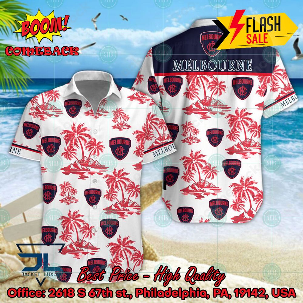 AFL Melbourne Football Club Coconut Tree Island Hawaiian Shirt