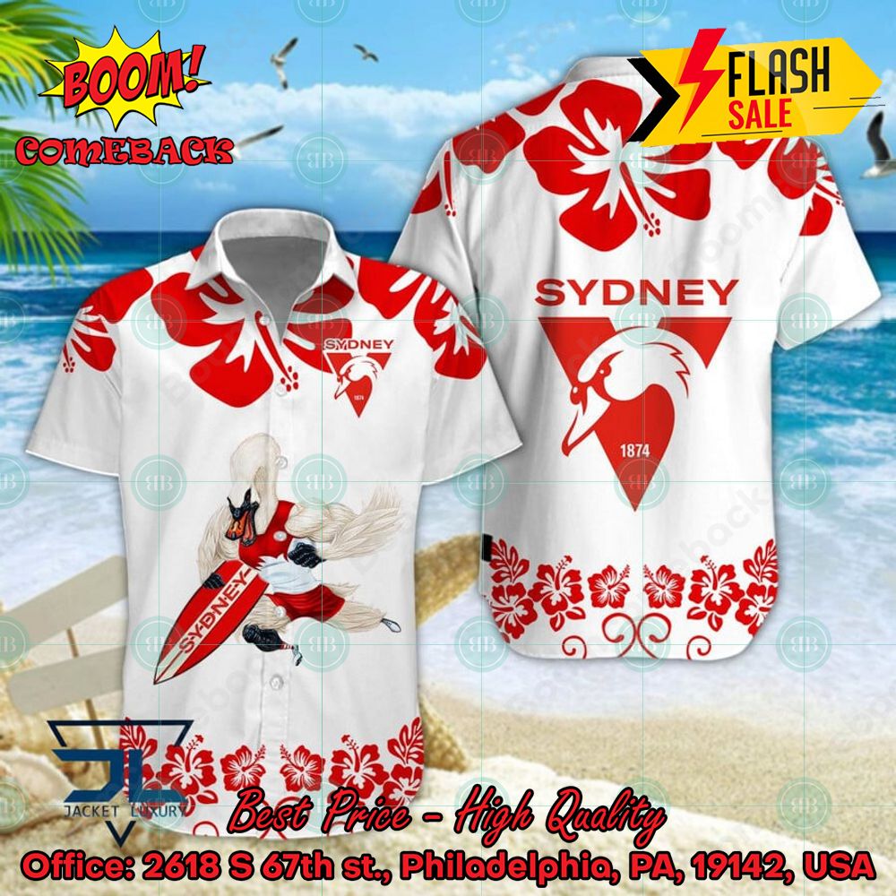 AFL Sydney Swans Mascot Surfboard Hawaiian Shirt