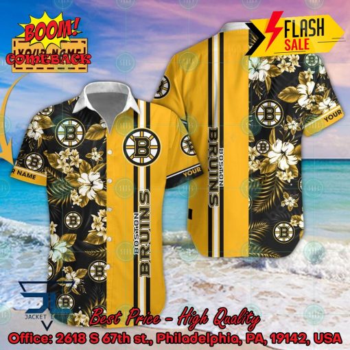 NHL Boston Bruins Floral Personalized Name Hawaiian Shirt