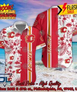 NHL Calgary Flames Floral Personalized Name Hawaiian Shirt