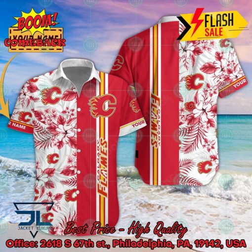 NHL Calgary Flames Floral Personalized Name Hawaiian Shirt