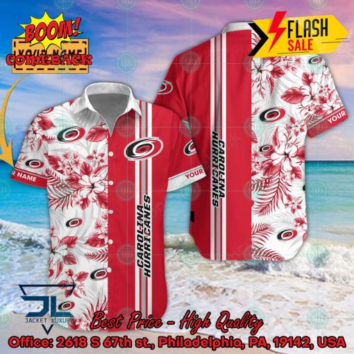 NHL Carolina Hurricanes Floral Personalized Name Hawaiian Shirt