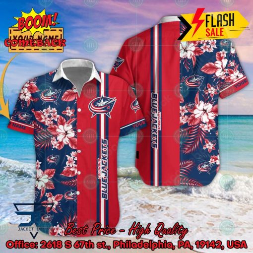 NHL Columbus Blue Jackets Floral Personalized Name Hawaiian Shirt