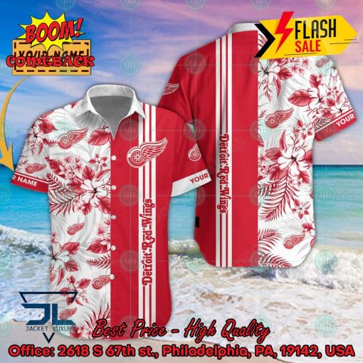 NHL Detroit Red Wings Floral Personalized Name Hawaiian Shirt