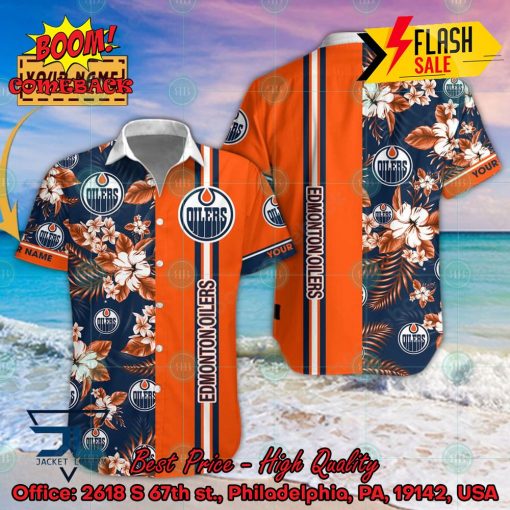 NHL Edmonton Oilers Floral Personalized Name Hawaiian Shirt