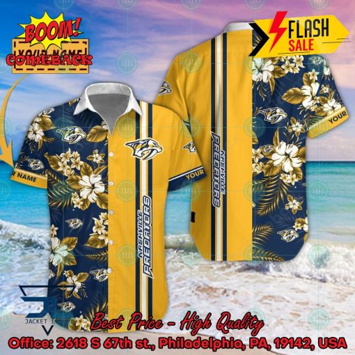 NHL Nashville Predators Floral Personalized Name Hawaiian Shirt