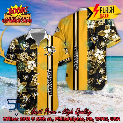 NHL Pittsburgh Penguins Floral Personalized Name Hawaiian Shirt