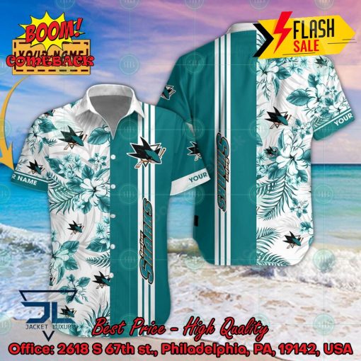 NHL San Jose Sharks Floral Personalized Name Hawaiian Shirt