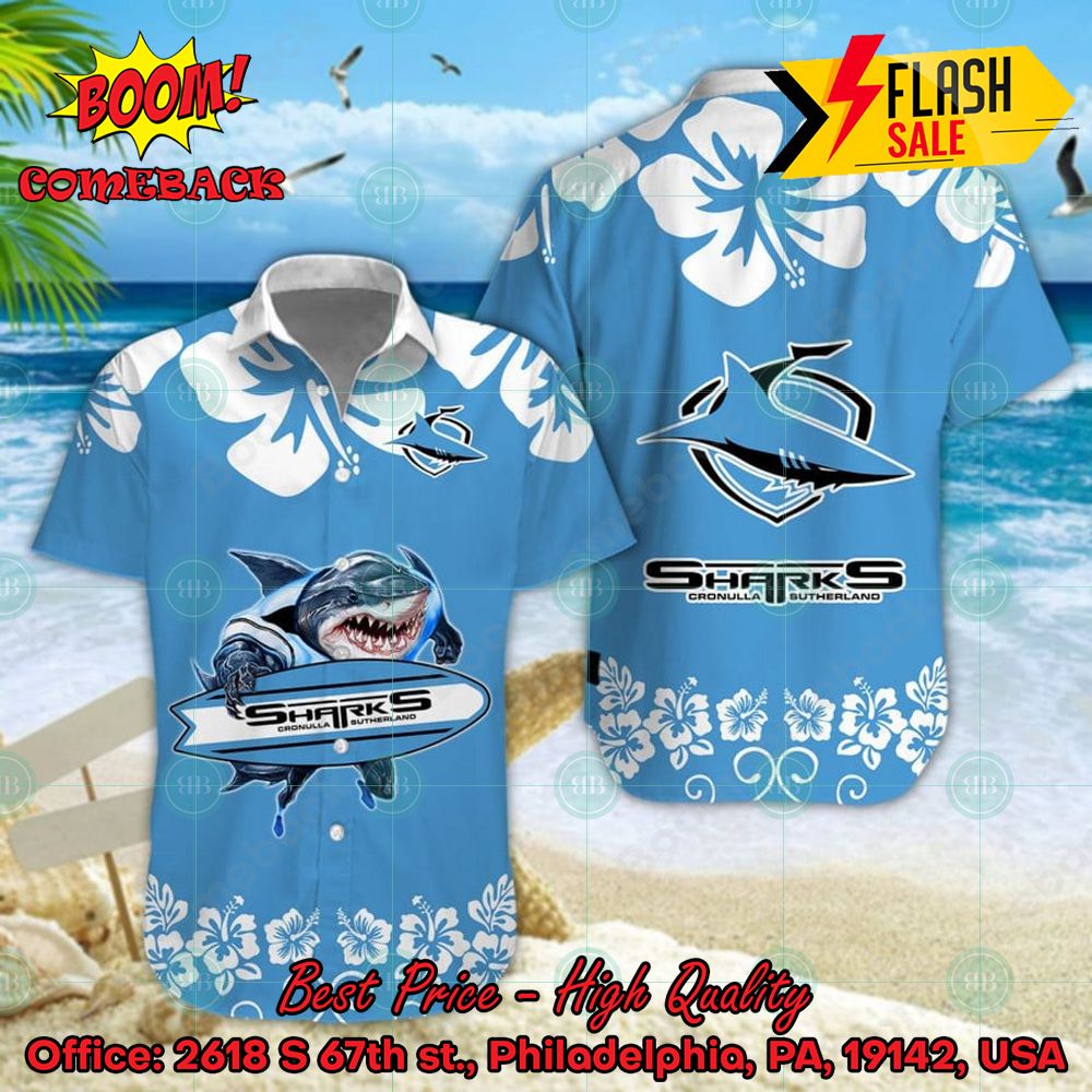 NRL Cronulla-Sutherland Sharks Mascot Surfboard Hawaiian Shirt