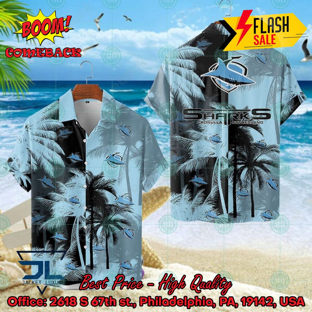 NRL Cronulla-Sutherland Sharks Palm Tree Hawaiian Shirt