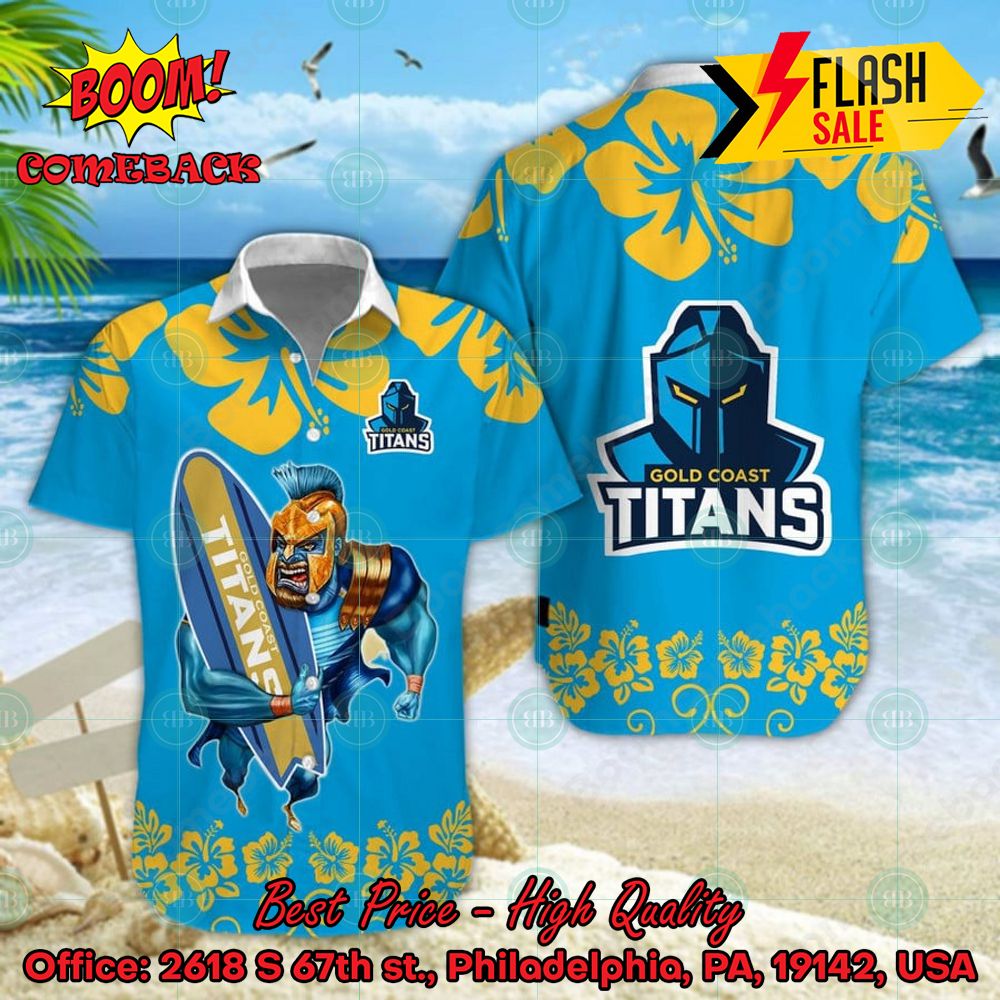 NRL Gold Coast Titans Mascot Surfboard Hawaiian Shirt