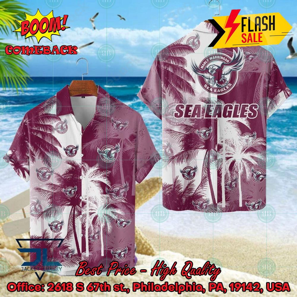NRL Manly Warringah Sea Eagles Palm Tree Hawaiian Shirt
