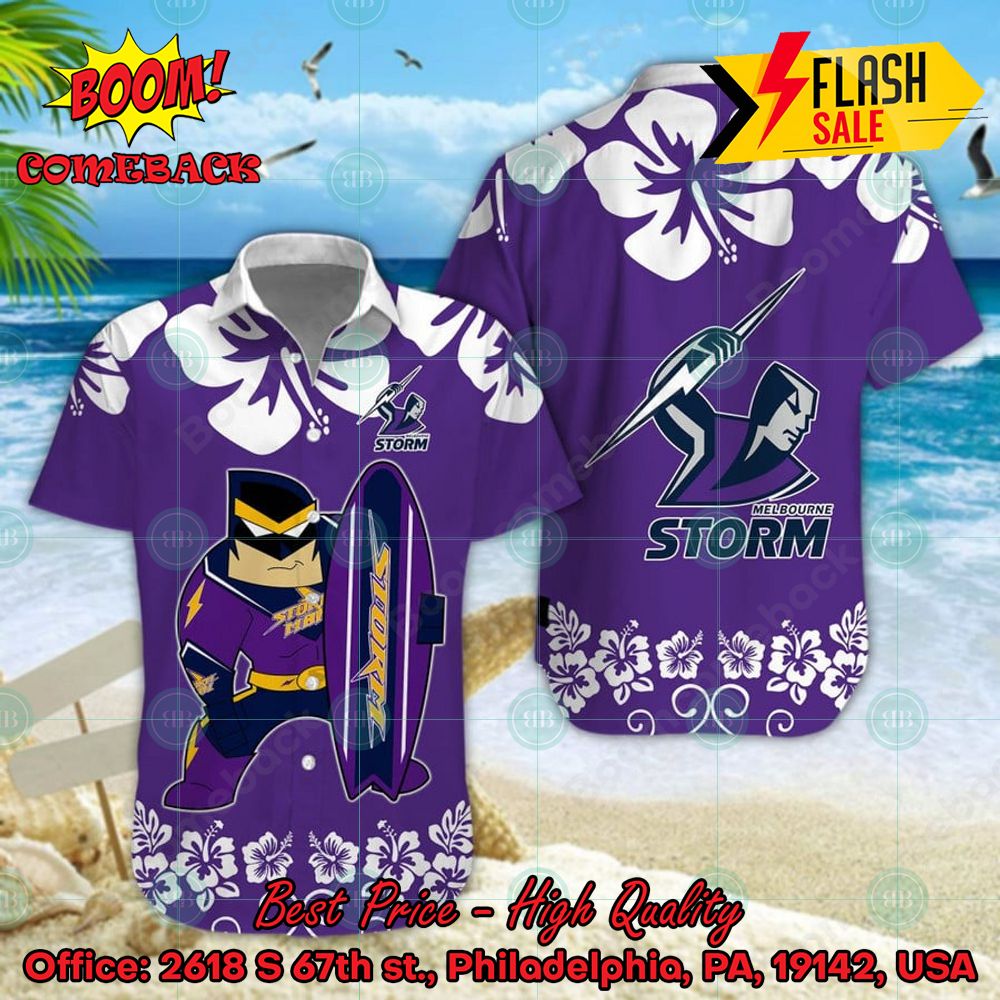 NRL Melbourne Storm Mascot Surfboard Hawaiian Shirt