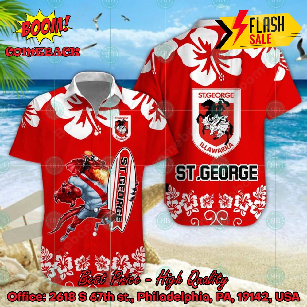 NRL St. George Illawarra Dragons Mascot Surfboard Hawaiian Shirt