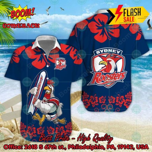 NRL Sydney Roosters Mascot Surfboard Hawaiian Shirt