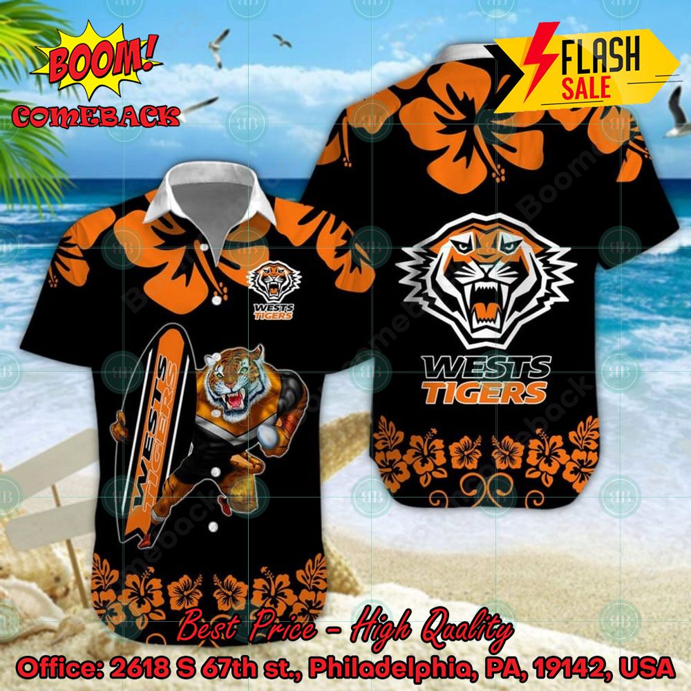 NRL Wests Tigers Mascot Surfboard Hawaiian Shirt