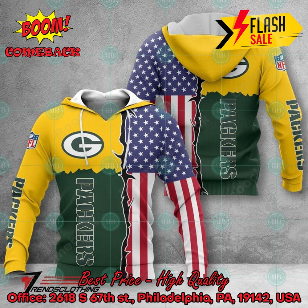 NFL Green Bay Packers US Flag 3D Hoodie Apparel
