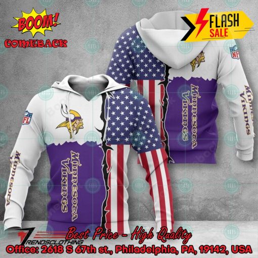 NFL Minnesota Vikings US Flag 3D Hoodie Apparel