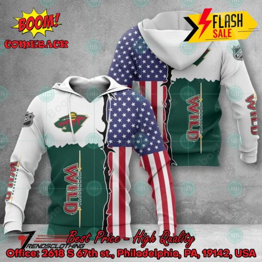 NHL Minnesota Wild US Flag 3D Hoodie Apparel