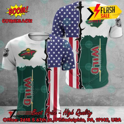 NHL Minnesota Wild US Flag 3D Hoodie Apparel