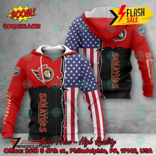 NHL Ottawa Senators US Flag 3D Hoodie Apparel