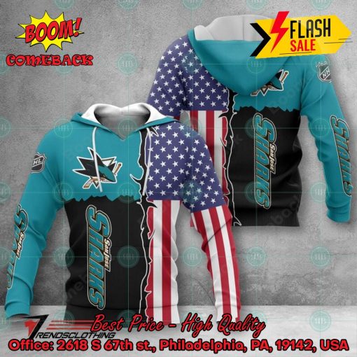 NHL San Jose Sharks US Flag 3D Hoodie Apparel