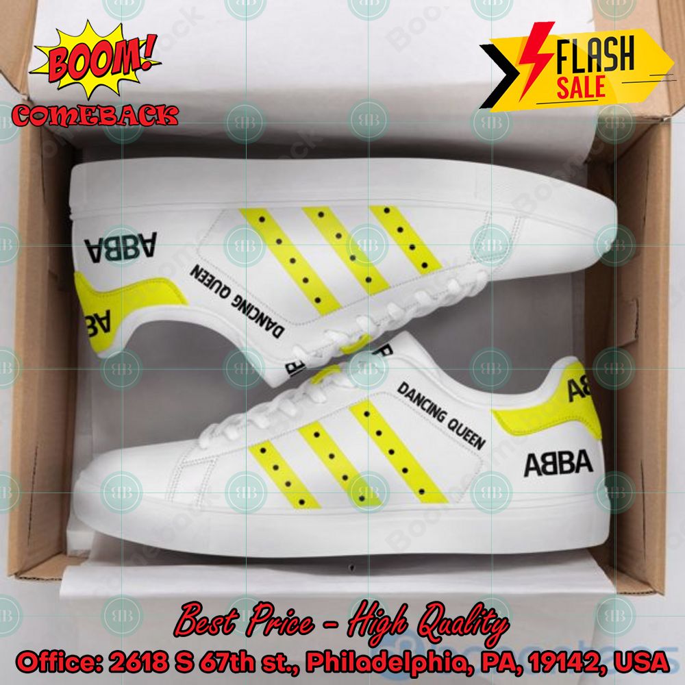 ABBA Pop Band Dancing Queen Yellow Stripes Custom Adidas Stan Smith Shoes