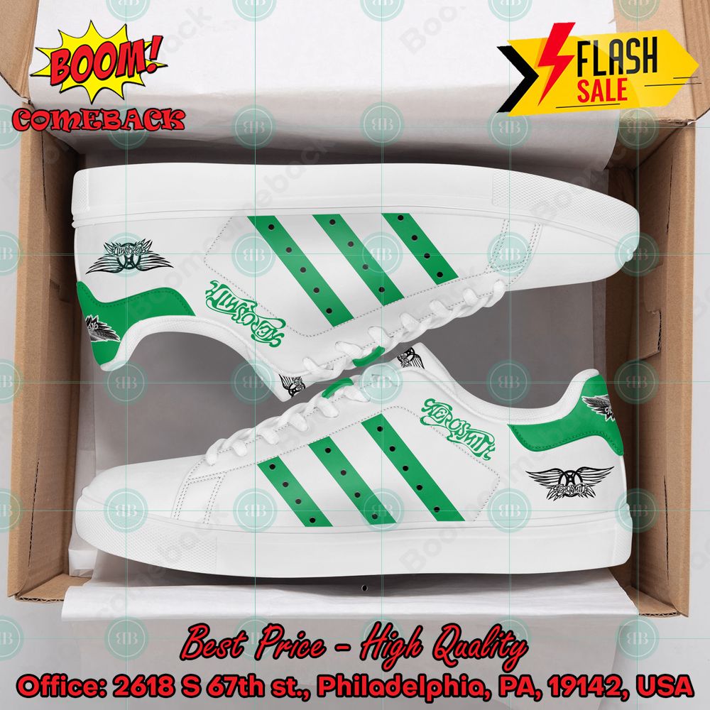 Aerosmith Rock Band Green Stripes Custom Adidas Stan Smith Shoes