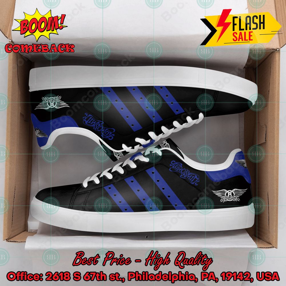 Aerosmith Rock Band Navy Stripes Style 2 Custom Adidas Stan Smith Shoes