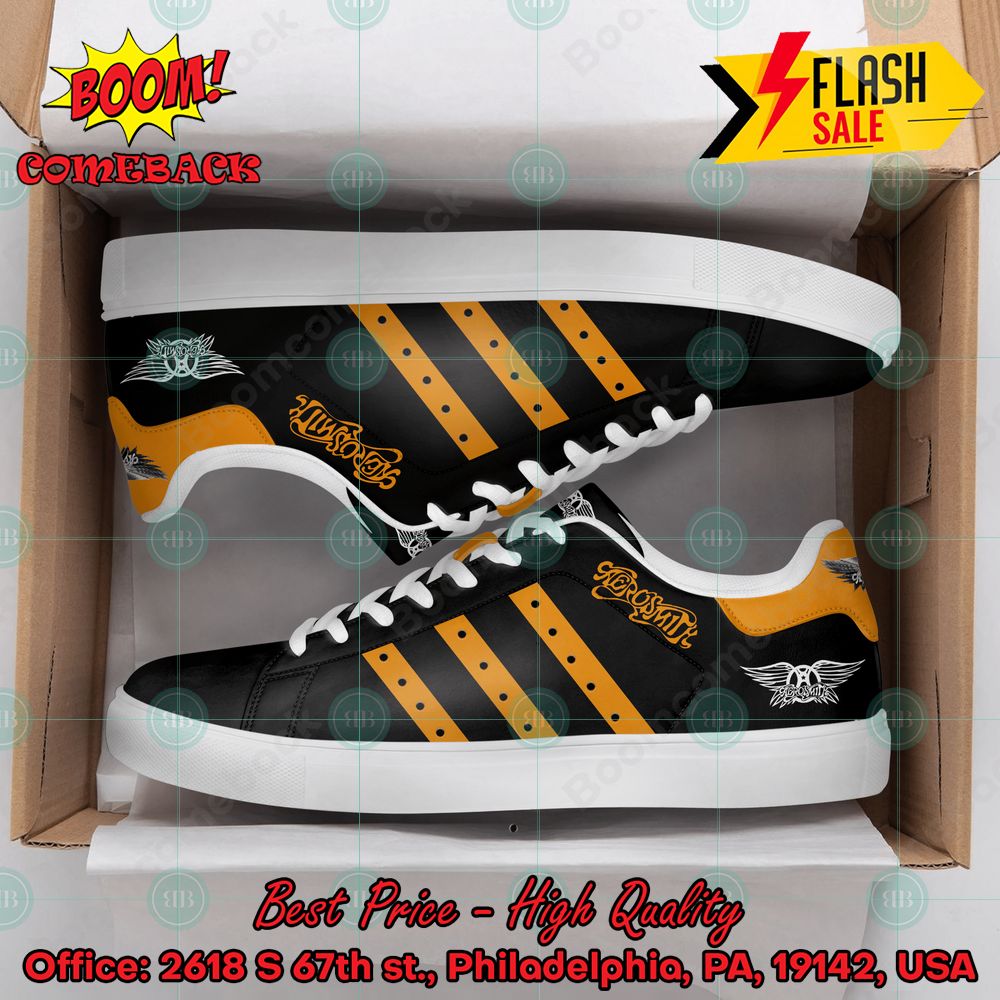 Aerosmith Rock Band Orange Stripes Custom Adidas Stan Smith Shoes