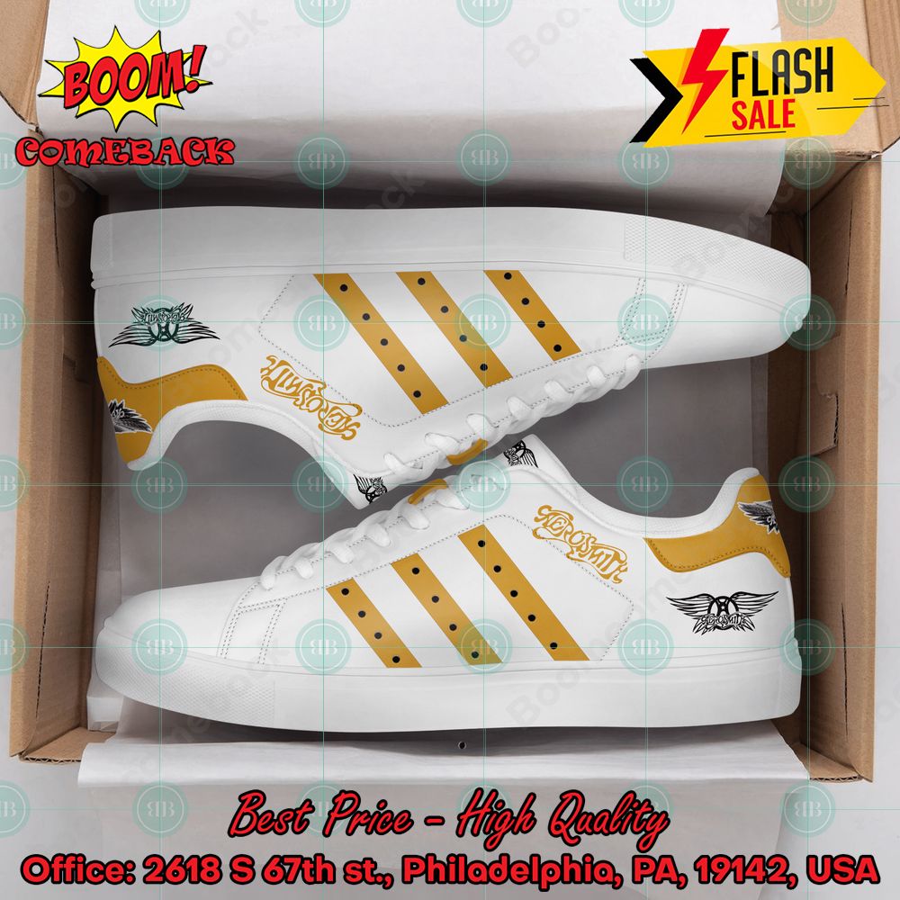Aerosmith Rock Band Yellow Stripes Style 1 Custom Adidas Stan Smith Shoes