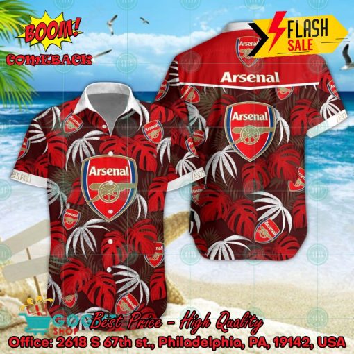 Arsenal FC Big Logo Tropical Leaves Hawaiian Shirt And Shors