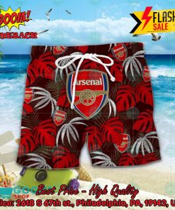 Arsenal FC Big Logo Tropical Leaves Hawaiian Shirt And Shors
