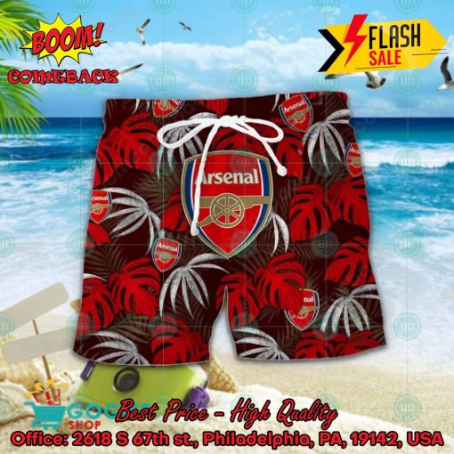 Arsenal FC Big Logo Tropical Leaves Hawaiian Shirt And Shors