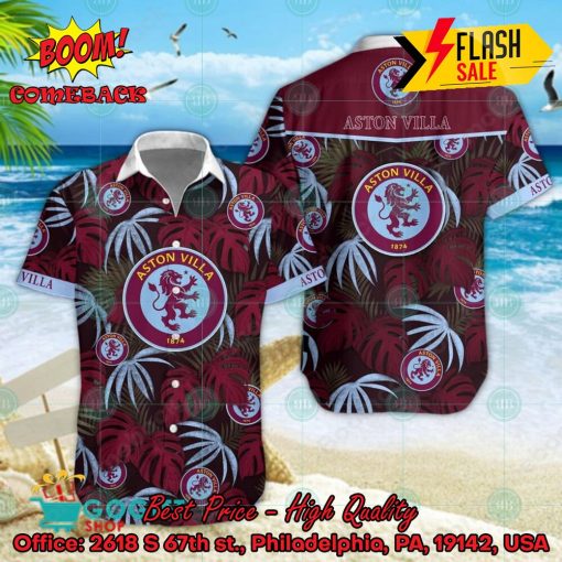 Aston Villa FC Big Logo Tropical Leaves Hawaiian Shirt And Shors