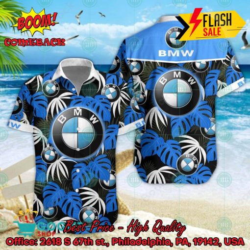 BMW Big Logo Tropical Leaves Hawaiian Shirt And Shorts