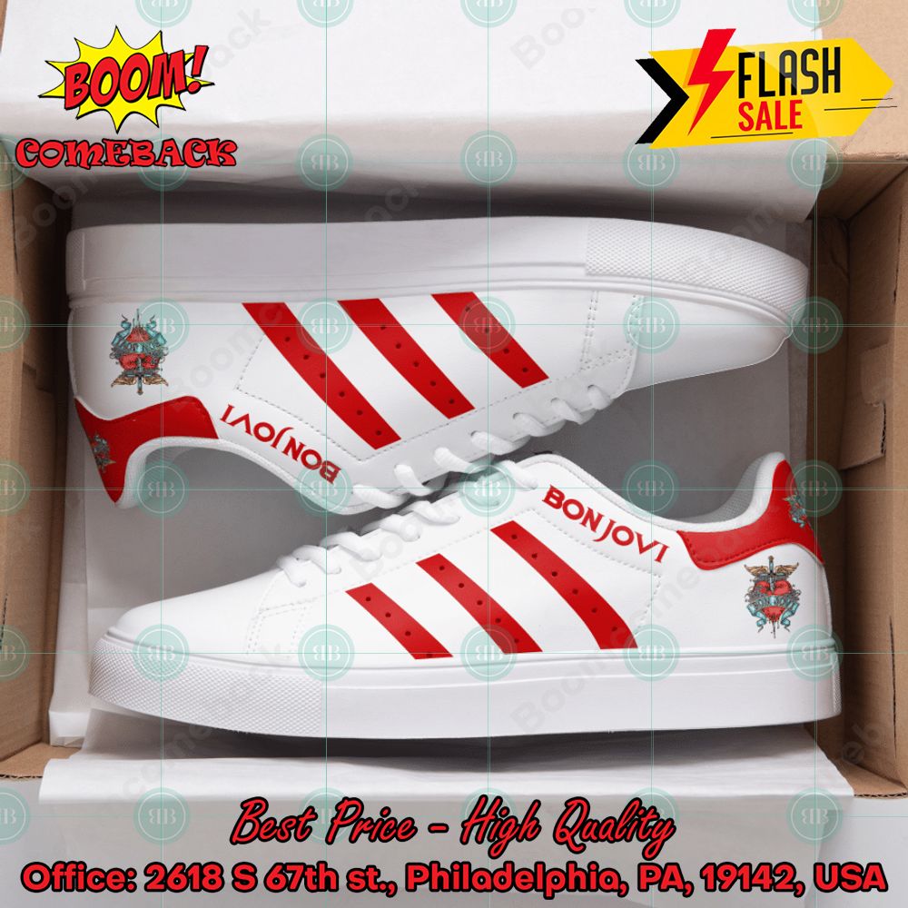 Bon Jovi Hard Rock Band Red Stripes Custom Adidas Stan Smith Shoes