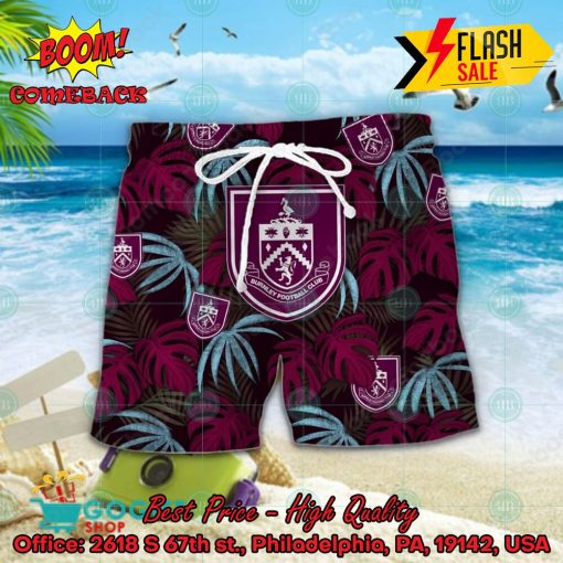 Burnley FC Big Logo Tropical Leaves Hawaiian Shirt And Shors