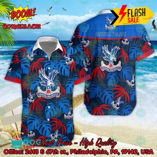 Crystal Palace FC Big Logo Tropical Leaves Hawaiian Shirt And Shors