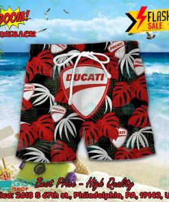 ducati big logo tropical leaves hawaiian shirt and shorts 2 hAlCR