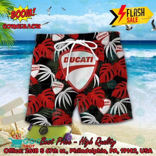 Ducati Big Logo Tropical Leaves Hawaiian Shirt And Shorts