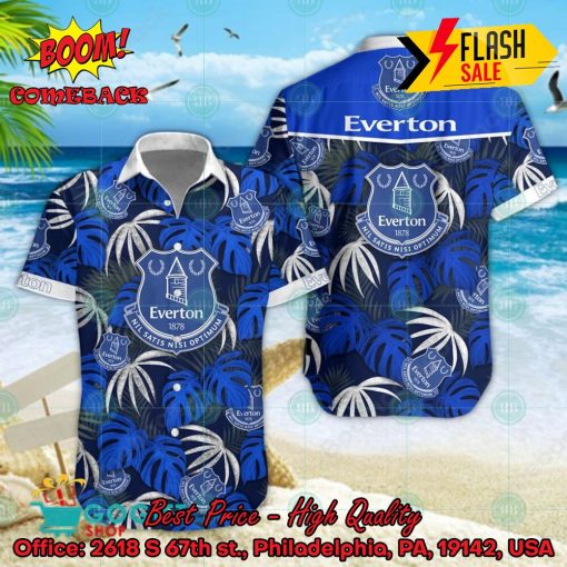 Everton FC Big Logo Tropical Leaves Hawaiian Shirt And Shors