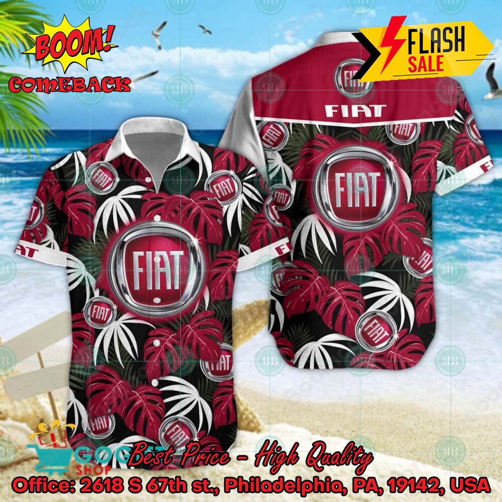 Fiat Big Logo Tropical Leaves Hawaiian Shirt And Shorts