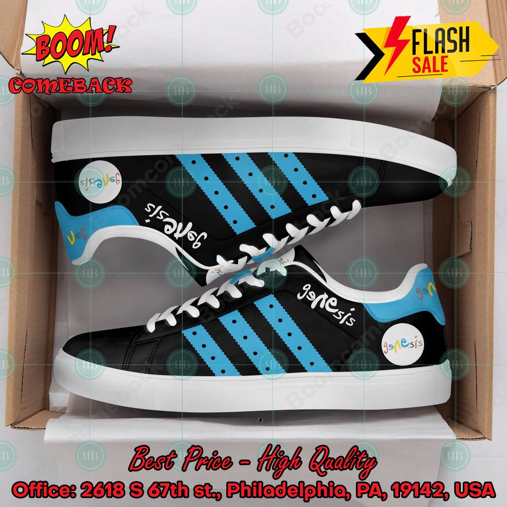 Genesis Rock Band Aqua Blue Stripes Style 2 Custom Adidas Stan Smith Shoes
