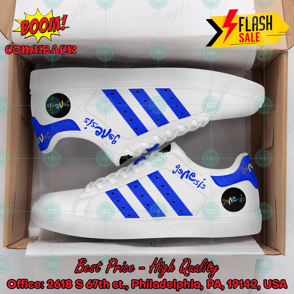 Genesis Rock Band Blue Stripes Style 1 Custom Adidas Stan Smith Shoes