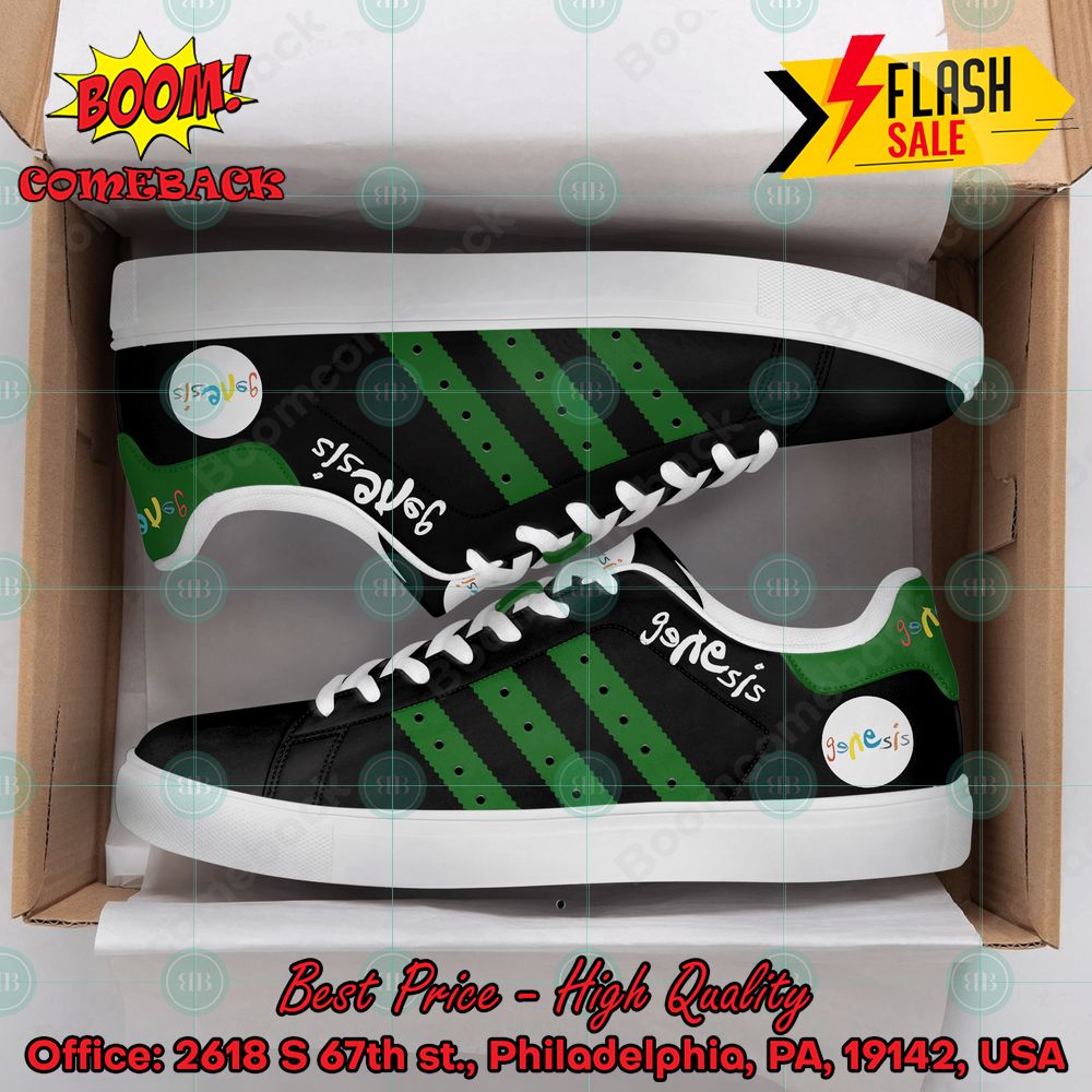 Genesis Rock Band Green Stripes Style 2 Custom Adidas Stan Smith Shoes