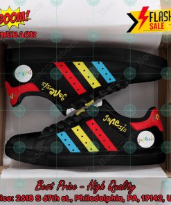 genesis rock band red yellow aqua blue stripes custom adidas stan smith shoes 2 ZyDCX