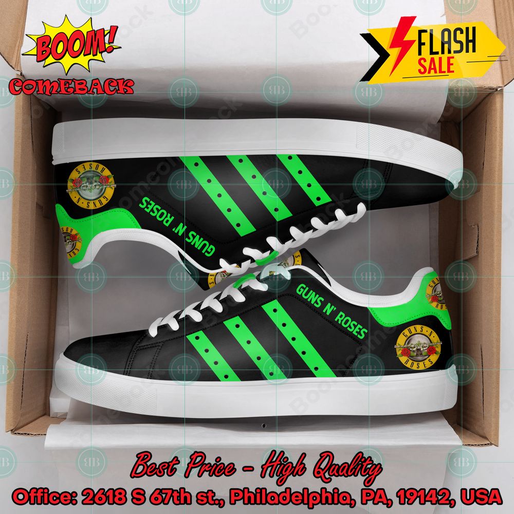 Guns N' Roses Hard Rock Band Green Stripes Custom Adidas Stan Smith Shoes